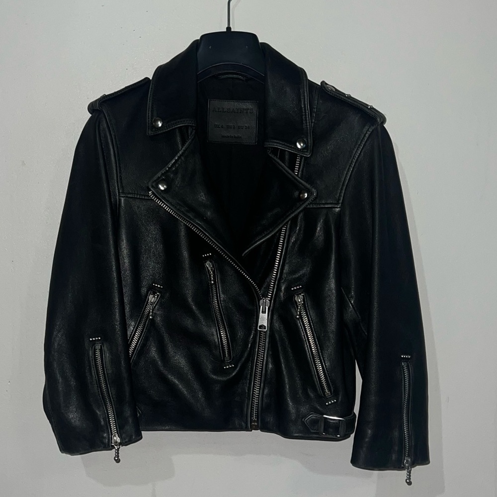 All Saints Lara Leather fitted cropped Jacket